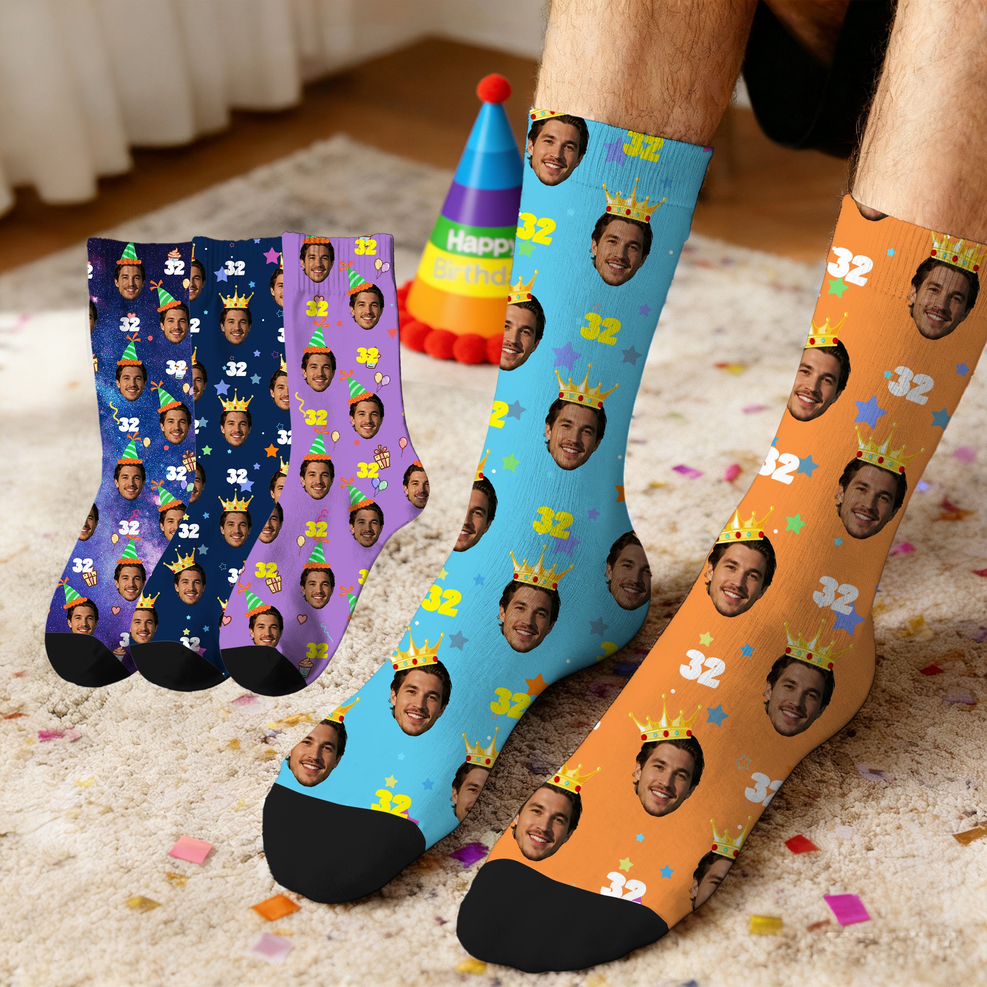 Calcetines de media caña personalizados suaves y transpirables con foto de cara y edad regalo de cumpleaños o aniversario para familia y amigos
