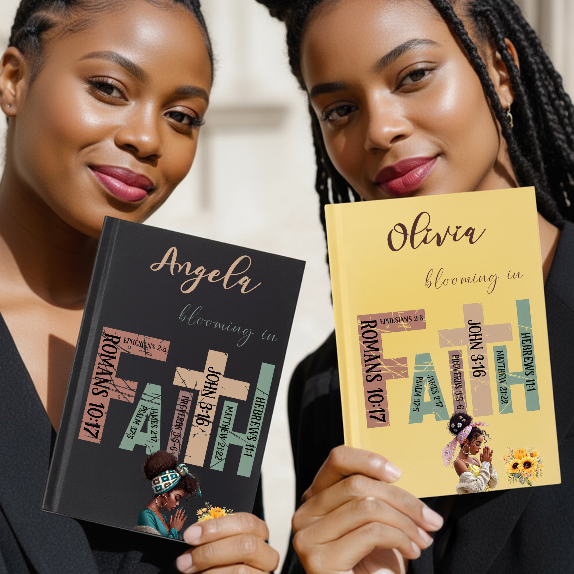 Girasol personalizado Negro Niña Biblia Fe A5 Lined Notebook and Pencil Set with Name Birthday Christmas Gift for Black Christian Woman