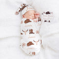 Sombrero y botas de vaquero personalizados Suave bebé Swaddle Hat Bow Headband Set con nombre Coming Home Outfit Baby Shower Birthday Gift for Newborns