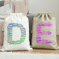 Nube de palabras personalizada con iniciales Bolsa de regalo grande con cordón y nombre Uso diario Vacaciones Navidad Regalo para la familia Amigos
