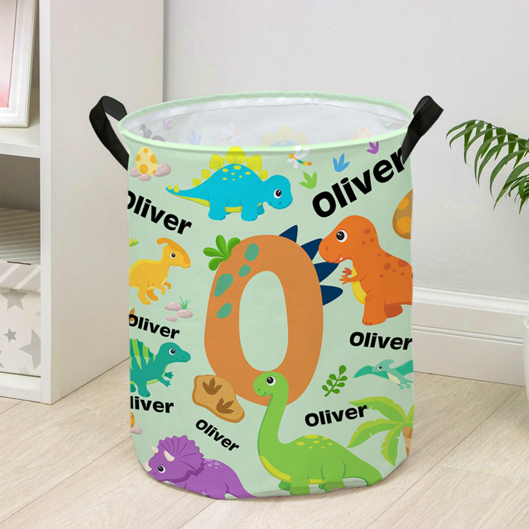 Cesto grande impermeable personalizado con nombre e inicial de dinosaurio para Navidad Regalo de cumpleaños para los amantes de los dinosaurios en familia