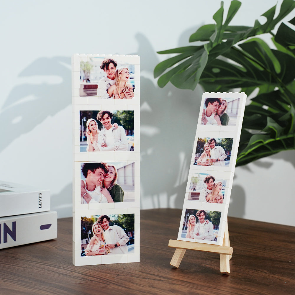 Personalizado Divertido 4 Fotos Rectángulo Edificio Ladrillo Rompecabezas con Soporte Decoración para el Hogar Holiday Birthday Gift for Friend Family
