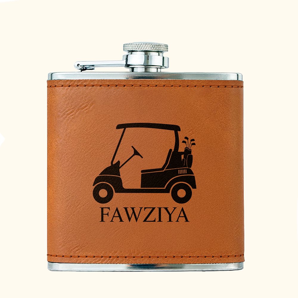 Diseño personalizado de golf portátil de cuero 6 oz Hip Flask con el nombre de Retiro Día del Padre Cumpleaños de regalo para los hombres amantes del golf Bebedores