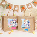 Conejito de Pascua Personalizado Huevos de Pascua Bolsa de Yute con Inicial y Nombre Huevo de Caza Accesorios de Pascua Fiesta para Niños Niñas