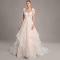 Bridal Wedding Dress Ivory-Nude Sleeveless Long Sweetheart A-line Lace