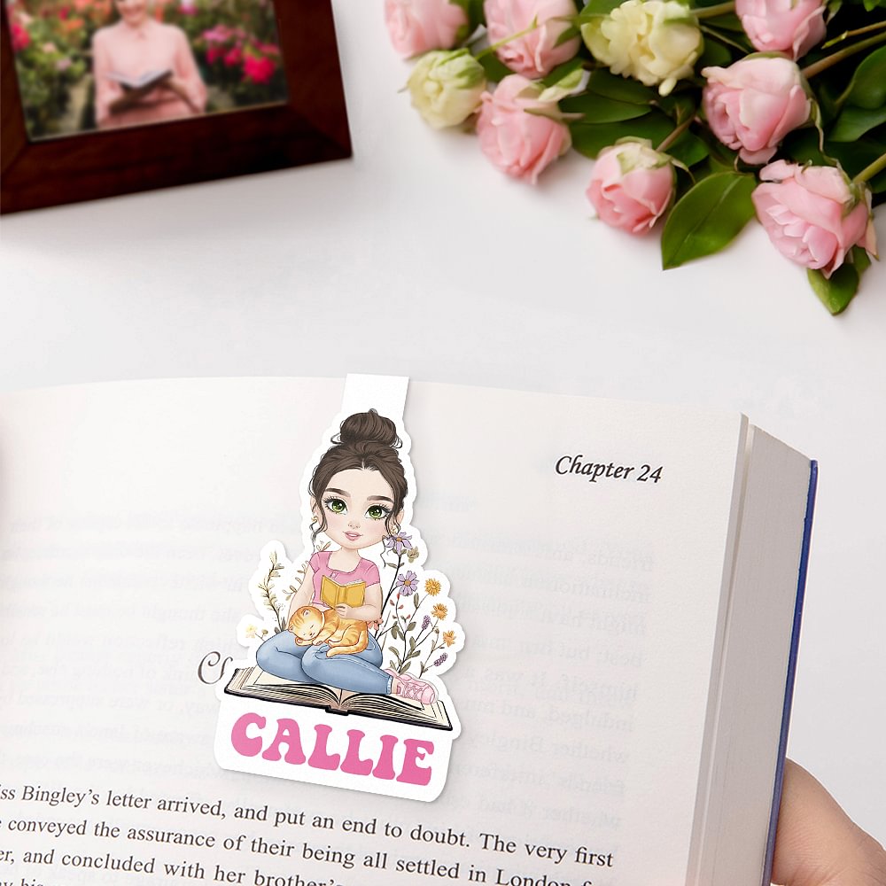 Marcapáginas magnético personalizado con nombre y personaje lector de dibujos animados regalo de cumpleaños para amantes de los libros