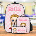 Personalizado Multicolor Plaid Cute Cartoon Character Mochila Lunch Bag Pencil Case Set with Name Back to School Birthday Gift for Boys Girls