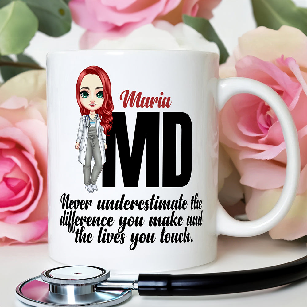 Taza de cerámica personalizada con el nombre del personaje médico de dibujos animados Cumpleaños Agradecimiento Inspirational Gift for Nurse Doctor Medical Staff