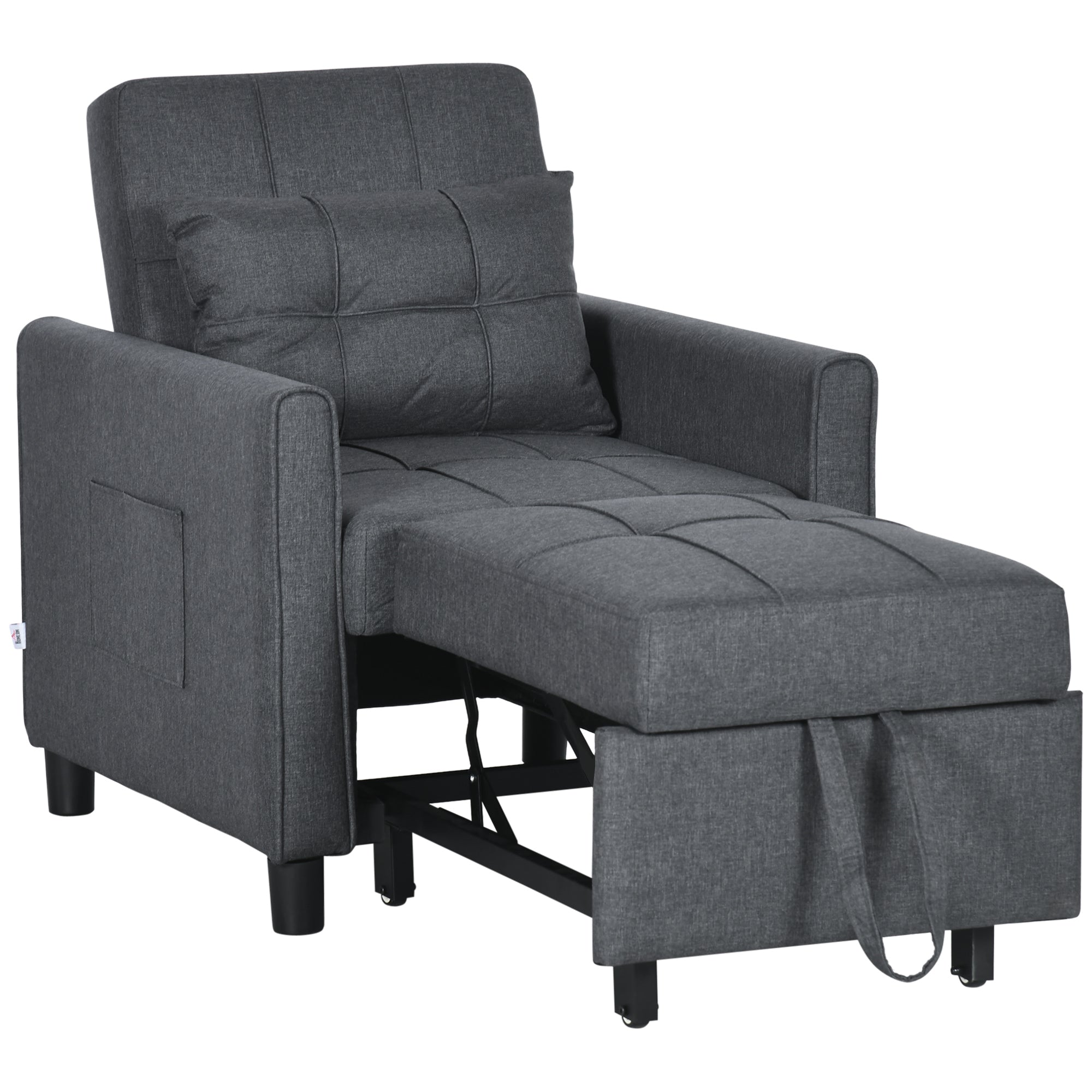 Single Chair Bed, Convertible Sleeper Chair with Adjustable Backrest, Pillow, Grey
