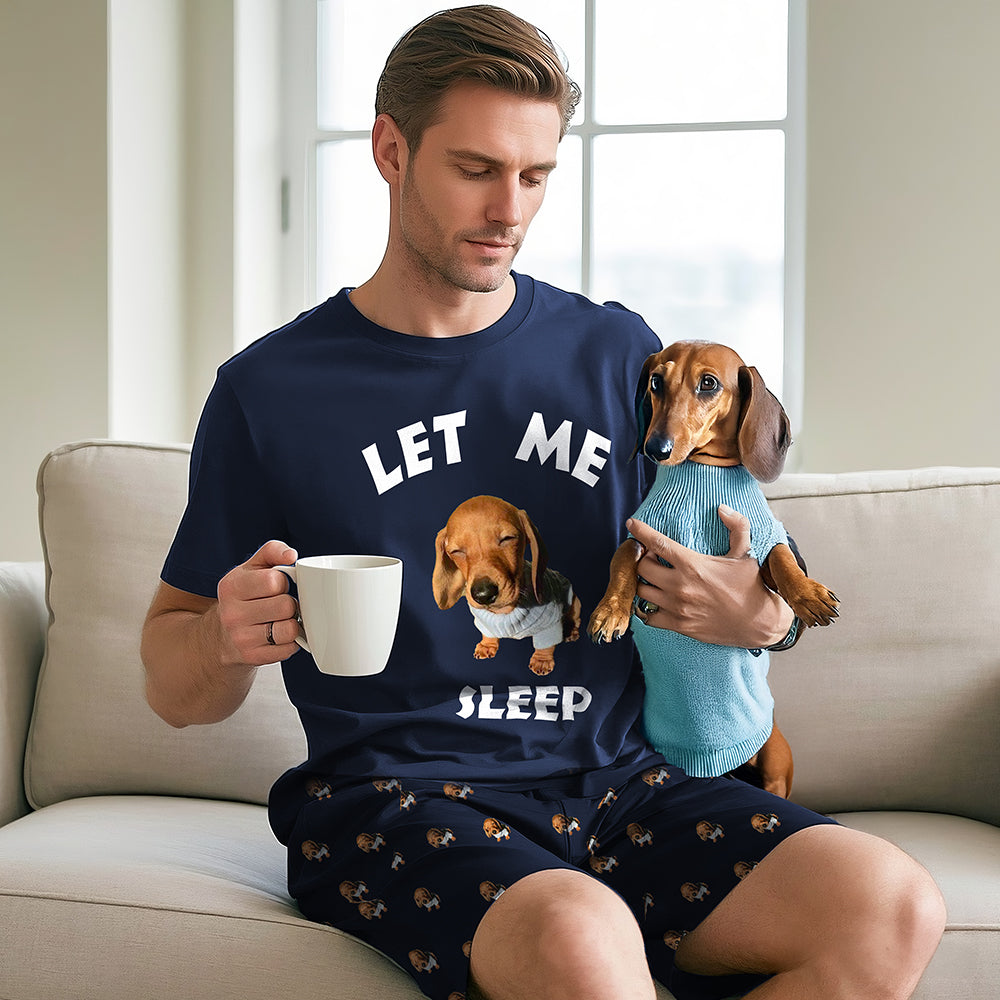 Personalizado perro gato foto pijama de manga corta pantalones cortos a juego con el texto de verano ropa de casa regalo de cumpleaños para los hombres amantes de las mascotas