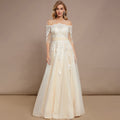 Bridal Wedding Dress Ivory-Cream Long Off the Shoulder A-line