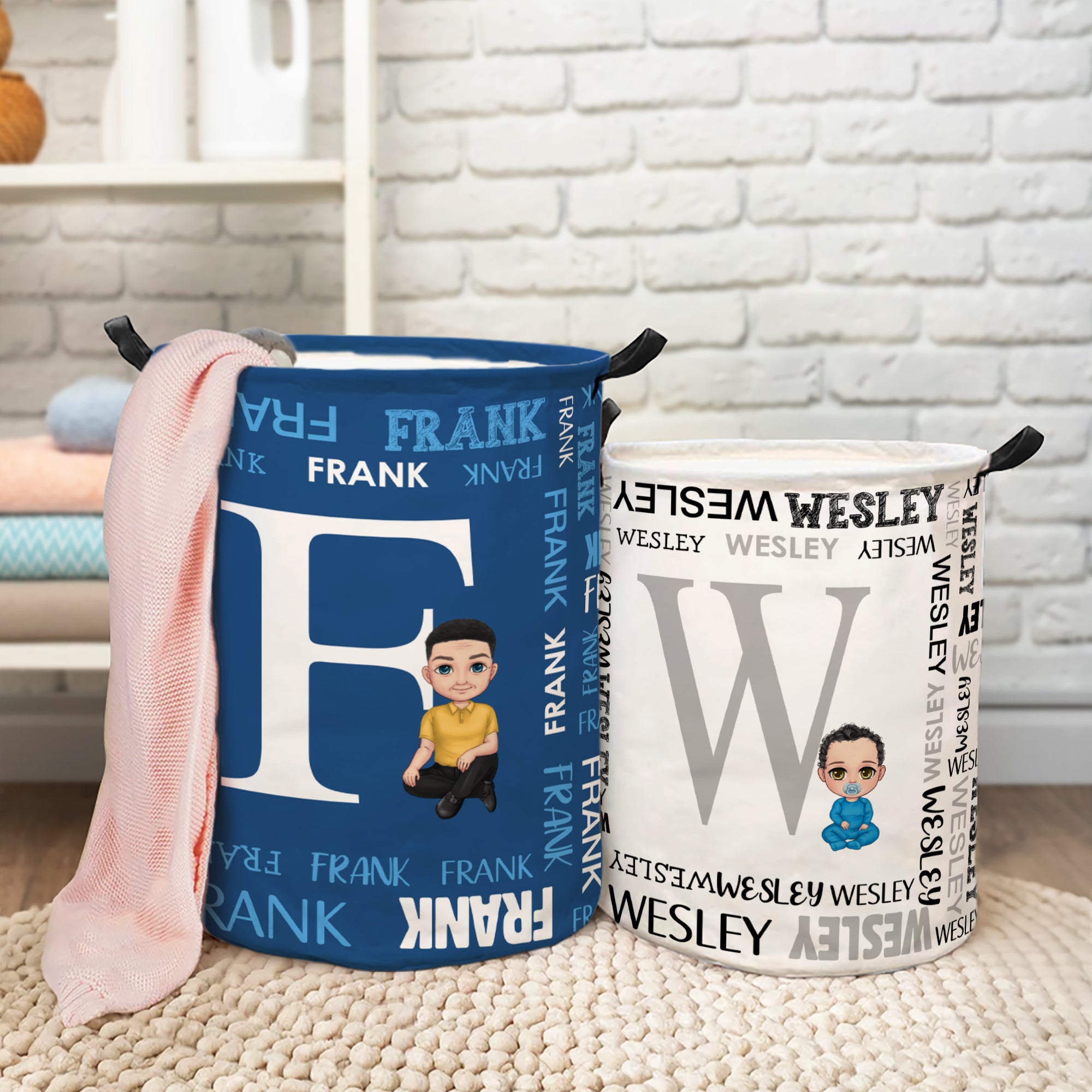 Nube de palabras personalizada Personaje de dibujos animados Cesto para la ropa sucia con nombre e inicial Uso diario Cumpleaños Aniversario Regalo para amigos Familia