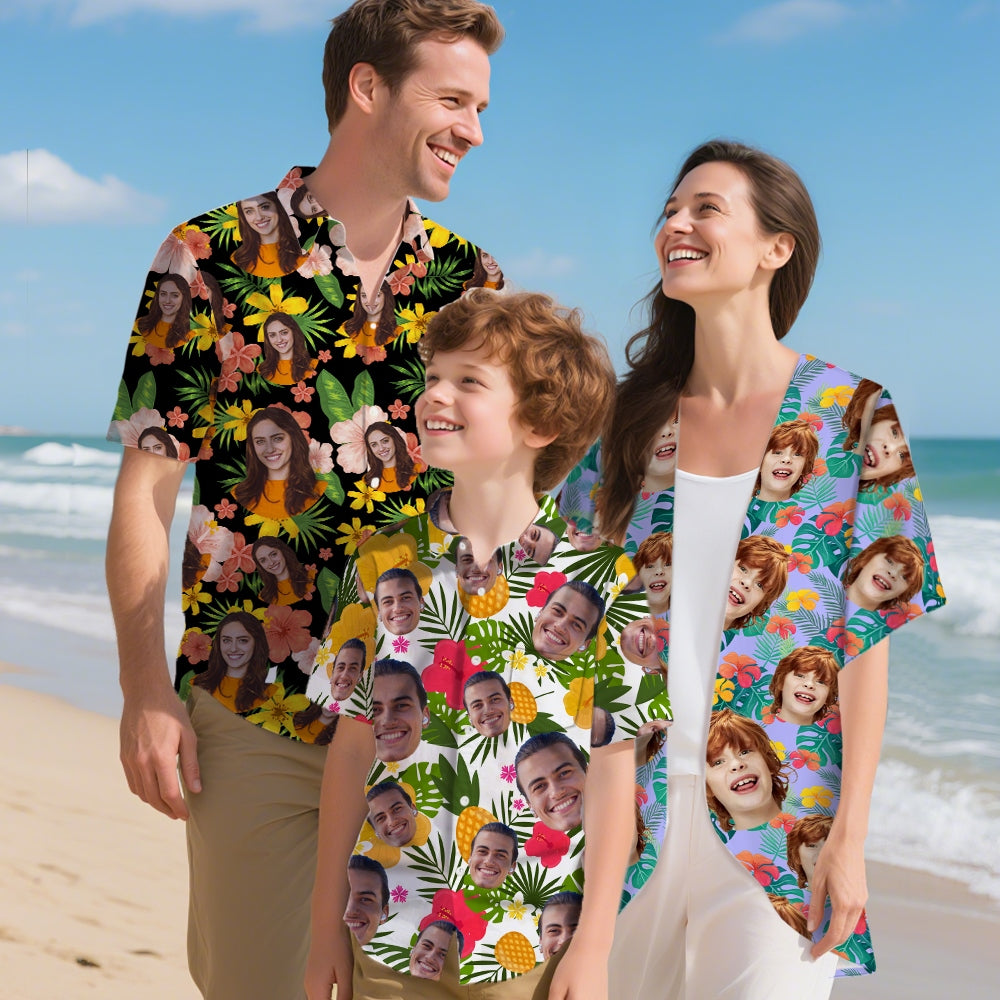 Personalizada Perro Gato Cara Cara Foto Flores Tropicales Hojas Camisa Hawaiana Fiesta en la Playa Regalo de Cumpleaños para la Familia Amante de las Mascotas