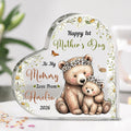 Placa acrílica de corazón de animal de dibujos animados personalizada para padres e hijos con nombre y año Decoración del hogar Regalo de cumpleaños del Día de la Madre para la nueva mamá