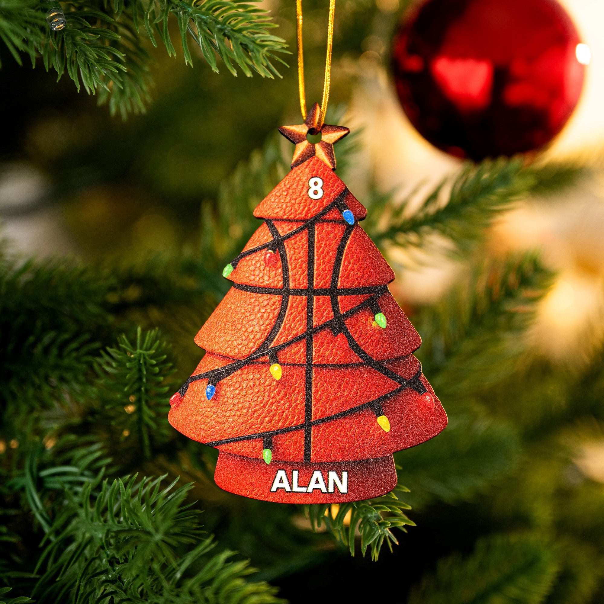 Árbol de Navidad Personalizado Luces de Colores Bola Deportiva Adorno con Nombre y Número Decoración del Árbol de Casa Regalo de Navidad para Amigos Amantes del Deporte
