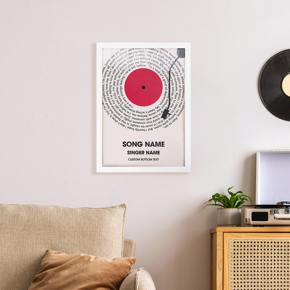 Disco de Vinilo Personalizado Letra de Canción Impresión Marco de Fotos de Madera Colgante Pergamino con Nombre y Texto Decoración del Hogar Regalo de Cumpleaños para Amigo Amante de la Música