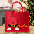 Papá Noel personalizado Bolsa de yute roja reutilizable con inicial y nombre Fiesta de Navidad Regalo para la familia Niños