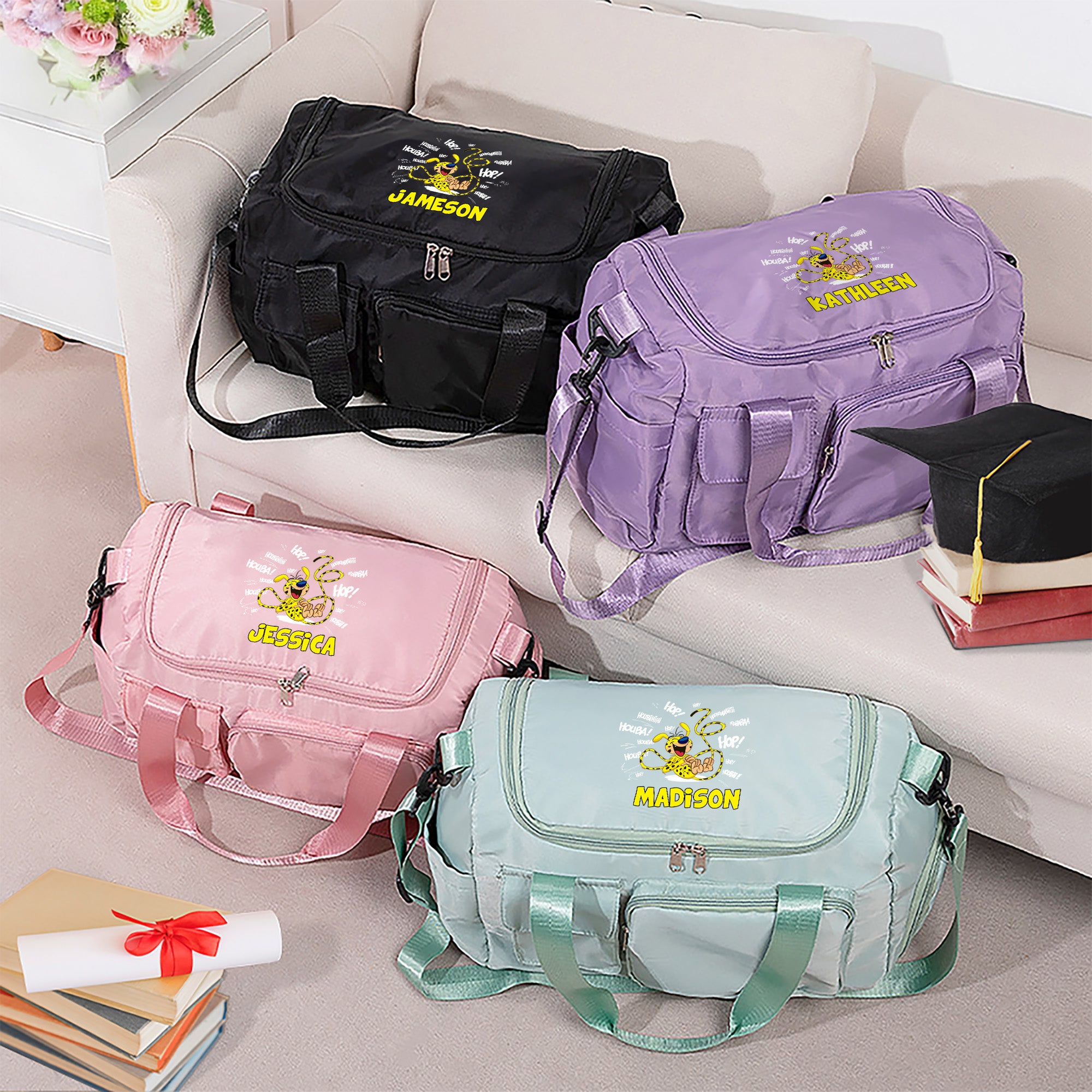 Houba Shout personalizado Marsupilami Bolsa de viaje con compartimento para zapatos Regalo de cumpleaños para niños | Callie × Marsupilami