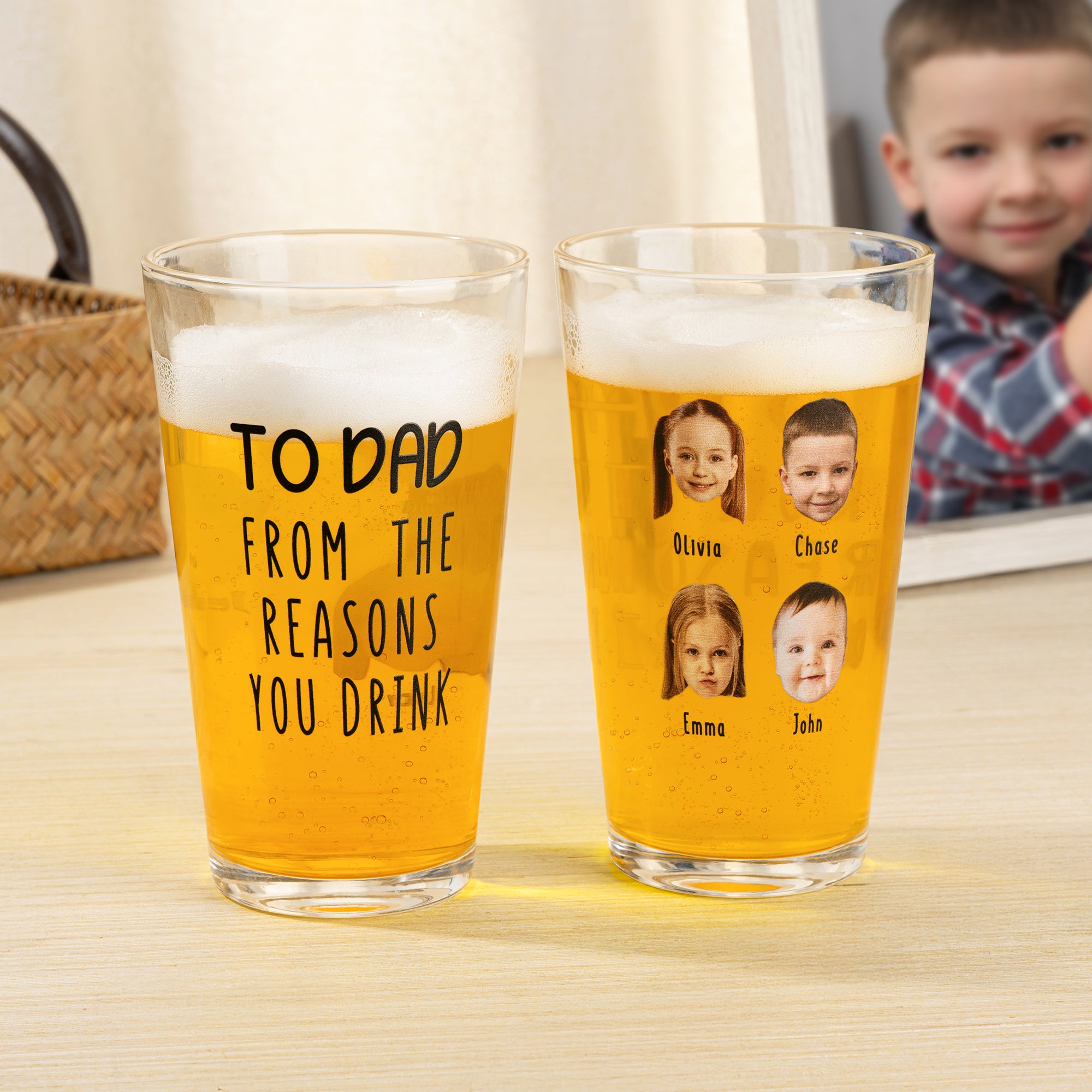 Personalizado A Papá De Las Razones Por Las Que Bebes Vaso de Cerveza de 16 oz con 1-6 Fotos de Caras y Nombres Cumpleaños Regalo de Navidad para Papá