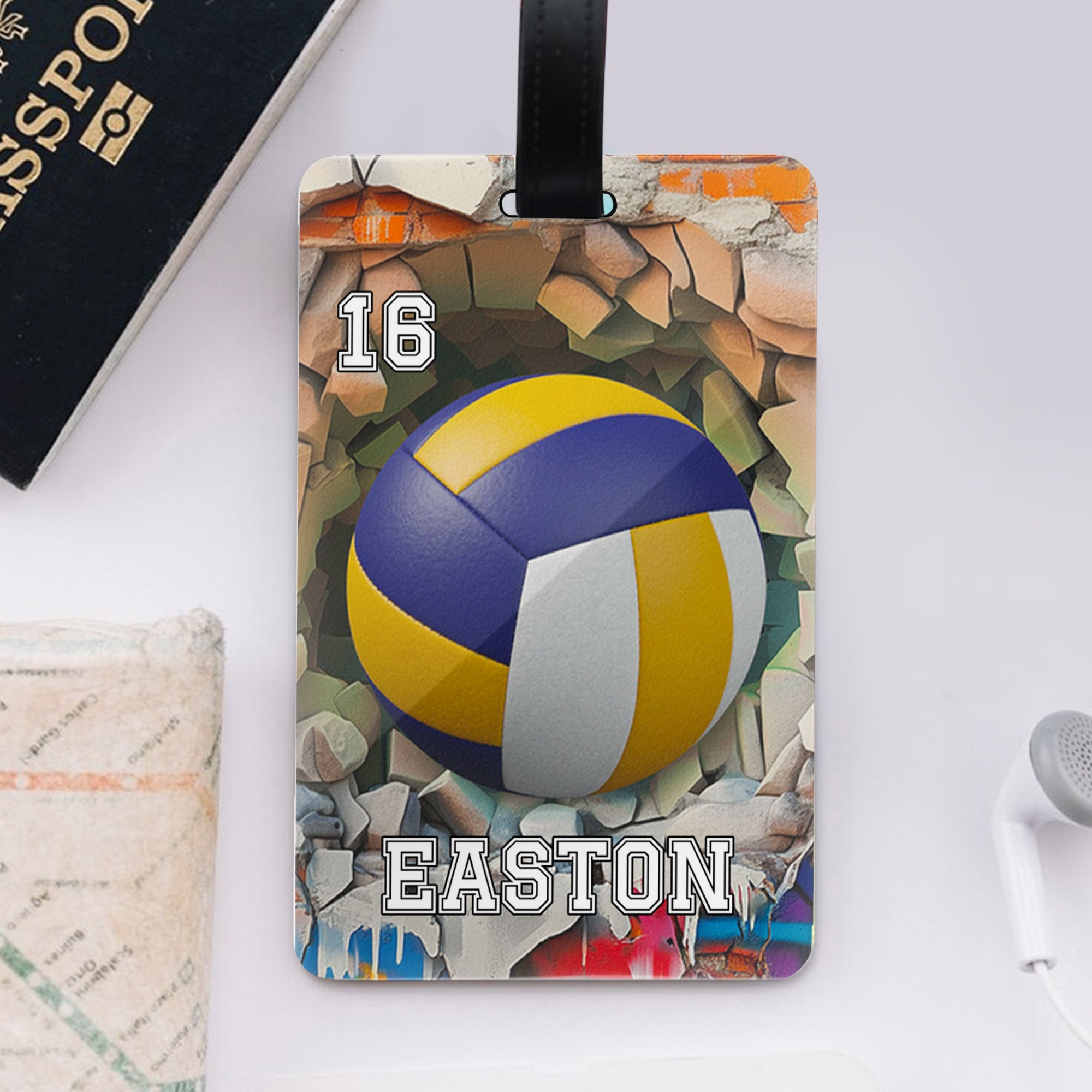 Etiqueta de equipaje de viaje personalizada con nombre y número para deportes de pelota Regalo de cumpleaños para amantes del deporte