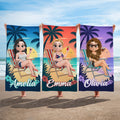 Toalla de playa de microfibra de secado rápido con nombre y bolsa con cordón Personalizada 3D Cartoon Beach Character Regalo de cumpleaños esencial de viaje para él y ella