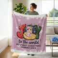 Manta blanda personalizada con el nombre del bebé de dibujos animados Joy to the World Primer regalo de Navidad para recién nacidos Familia