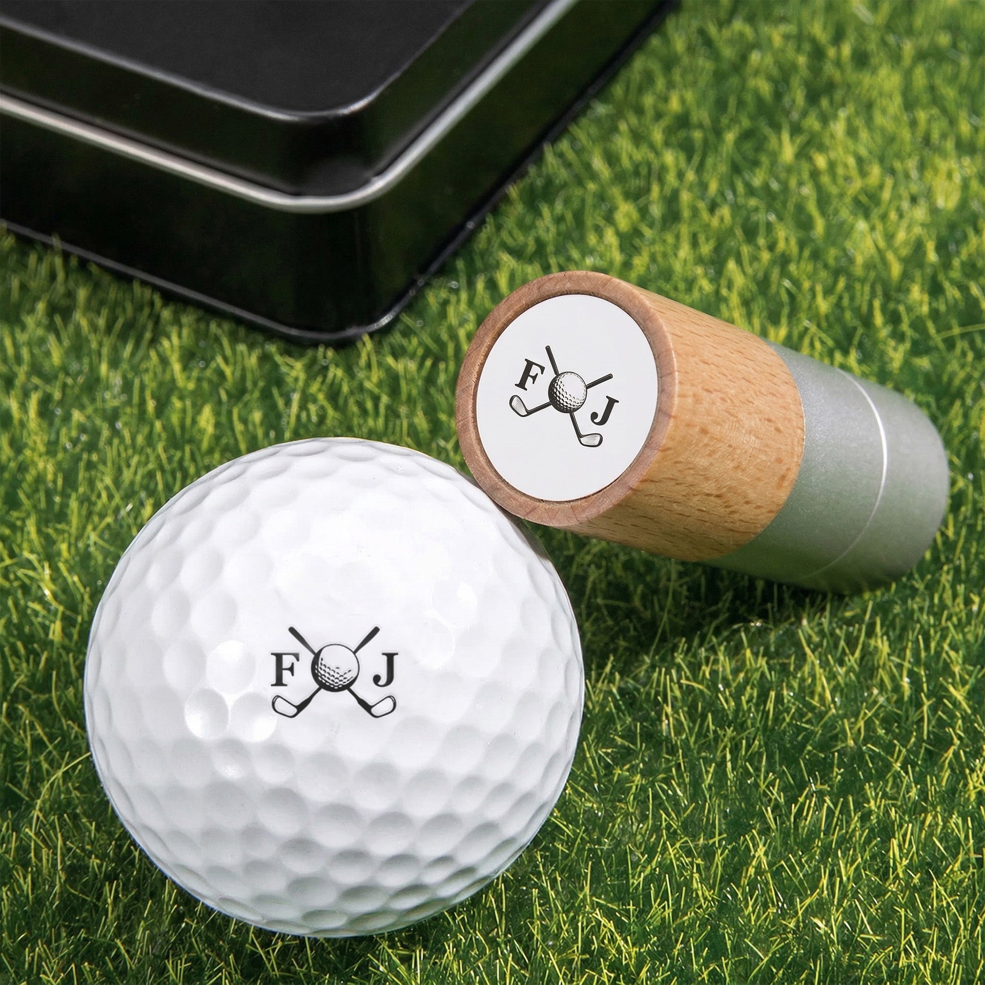 Sello personalizado para bola de golf con monograma, nombre y caja de estaño Club de golf Día del juego Regalo de cumpleaños para amantes del golf