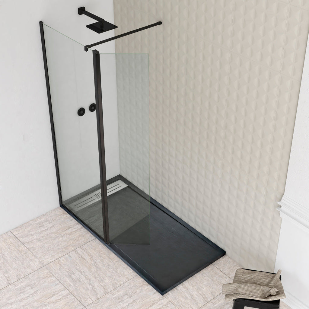 BATHME LIAM Mampara Ducha Fijo+Abatible Negro Transpartente