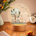 Personalizado lindo zorro ciervo tortuga bosque animal LED luz de noche con nombre y base de madera decoración de la guardería cumpleaños Baby Shower regalo para los niños