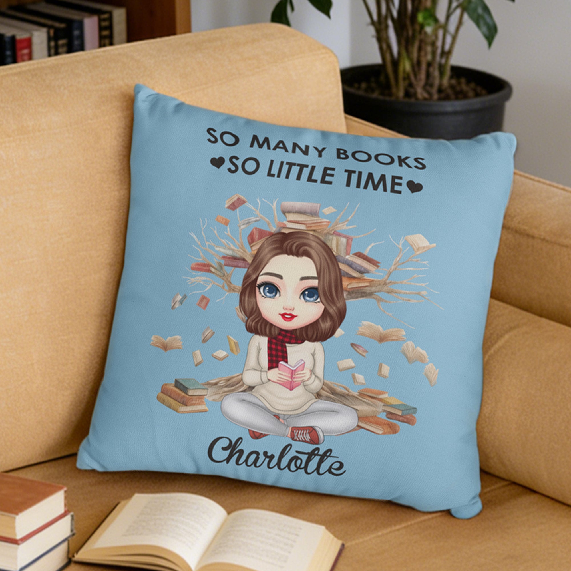 Funda de Almohada Personalizada de Caricatura con Nombre para Decoración del Hogar Regalo de Cumpleaños del Club de Lectura para Mujeres Niñas Amantes de la Lectura