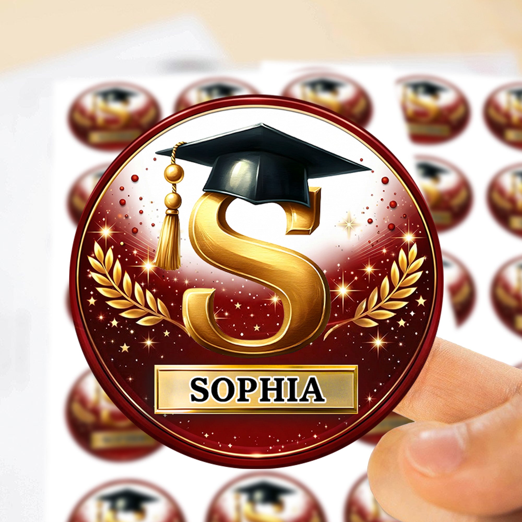 Gorra de Graduación Personalizada Pegatinas Impermeables Iniciales con Nombre Etiqueta de Favor Celebración Fiesta de Graduación Decoración para Graduados