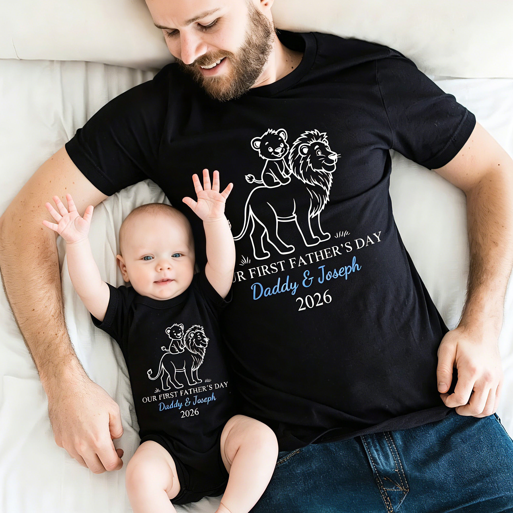 Personalizada Línea de Arte Animal Nuestro Primer Día del Padre Camiseta 100% Algodón Body de Bebé con Nombre y Año Cumpleaños Día del Padre Regalo para Bebé Padre
