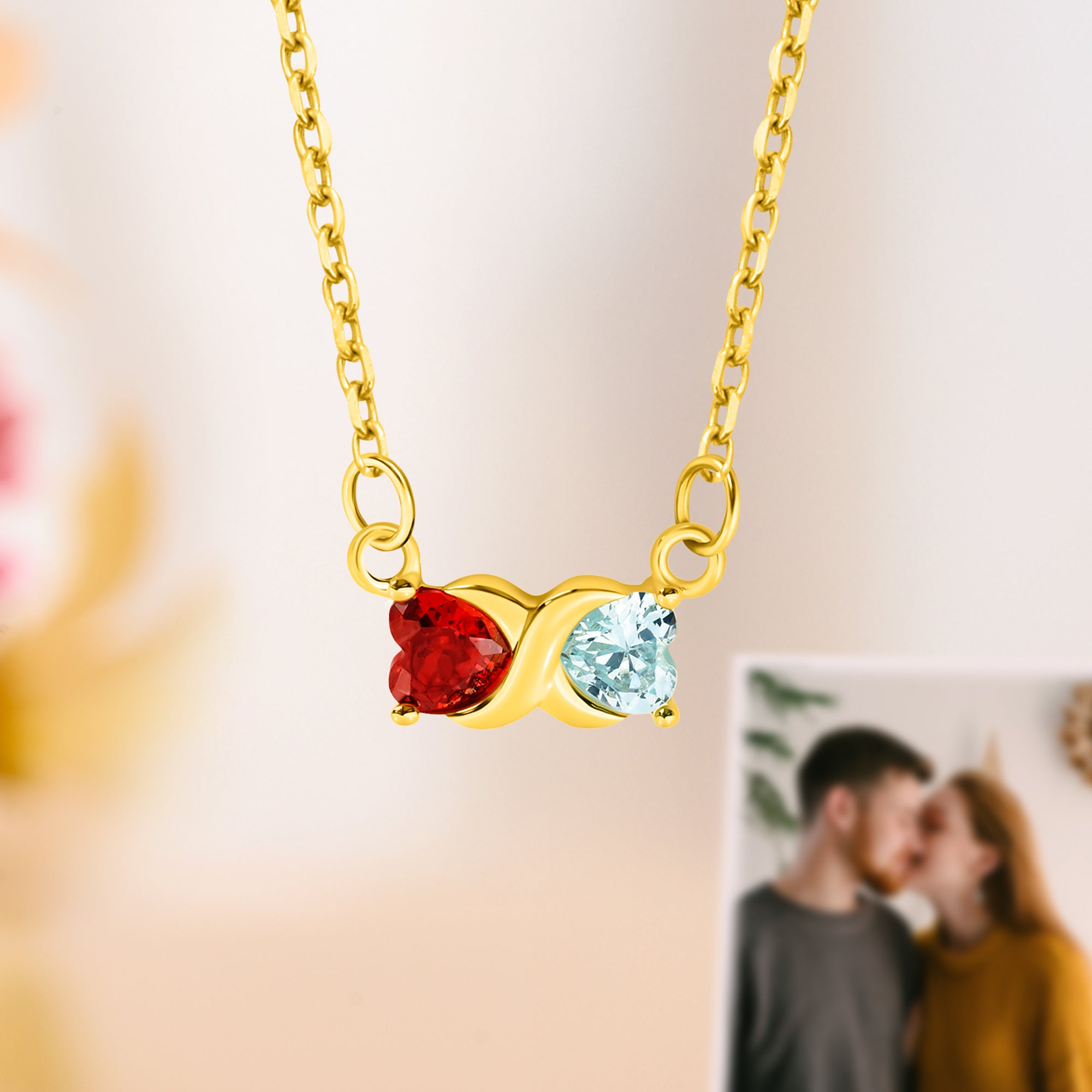 Personalizado 2-4 Heart Birthstones Collar Dainty Jewelry Birthday Anniversary Valentine's Day Mother's Day Gift for Women