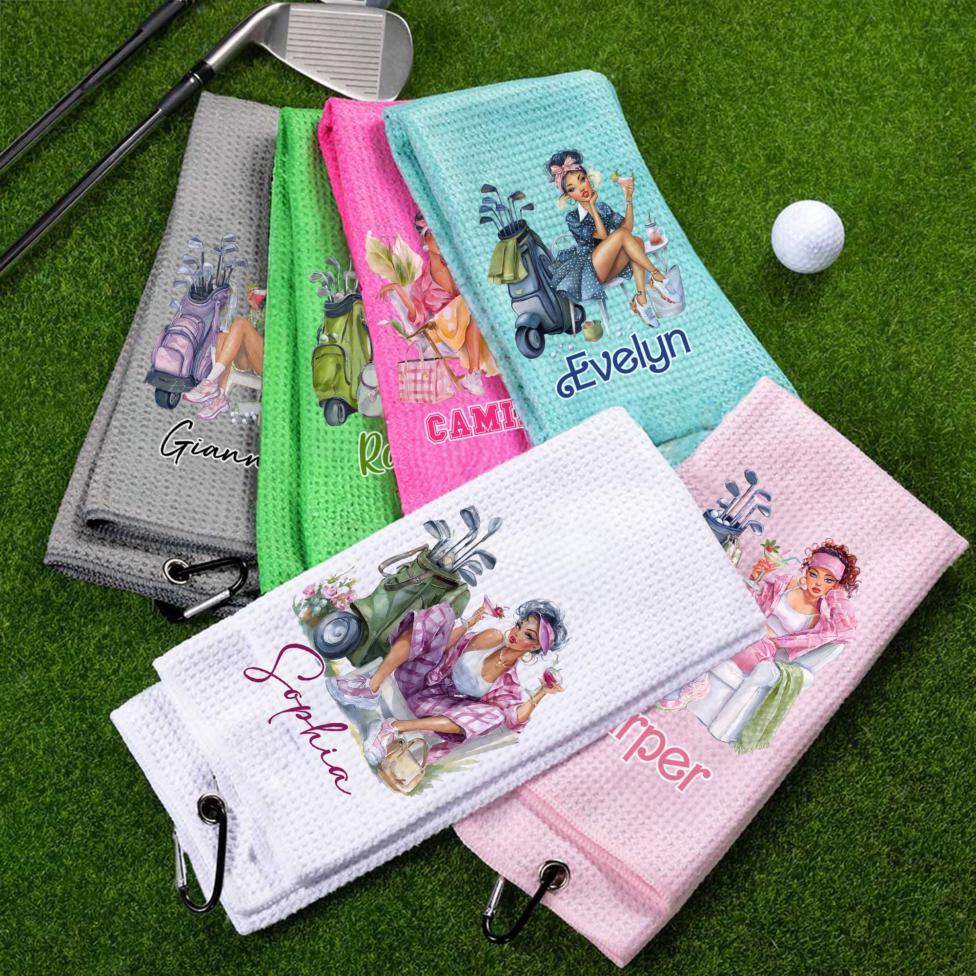 Toalla de golf de algodón 100% absorbente con nombre y pinza para colgar Accesorios deportivos Regalo de cumpleaños para los amantes del golf