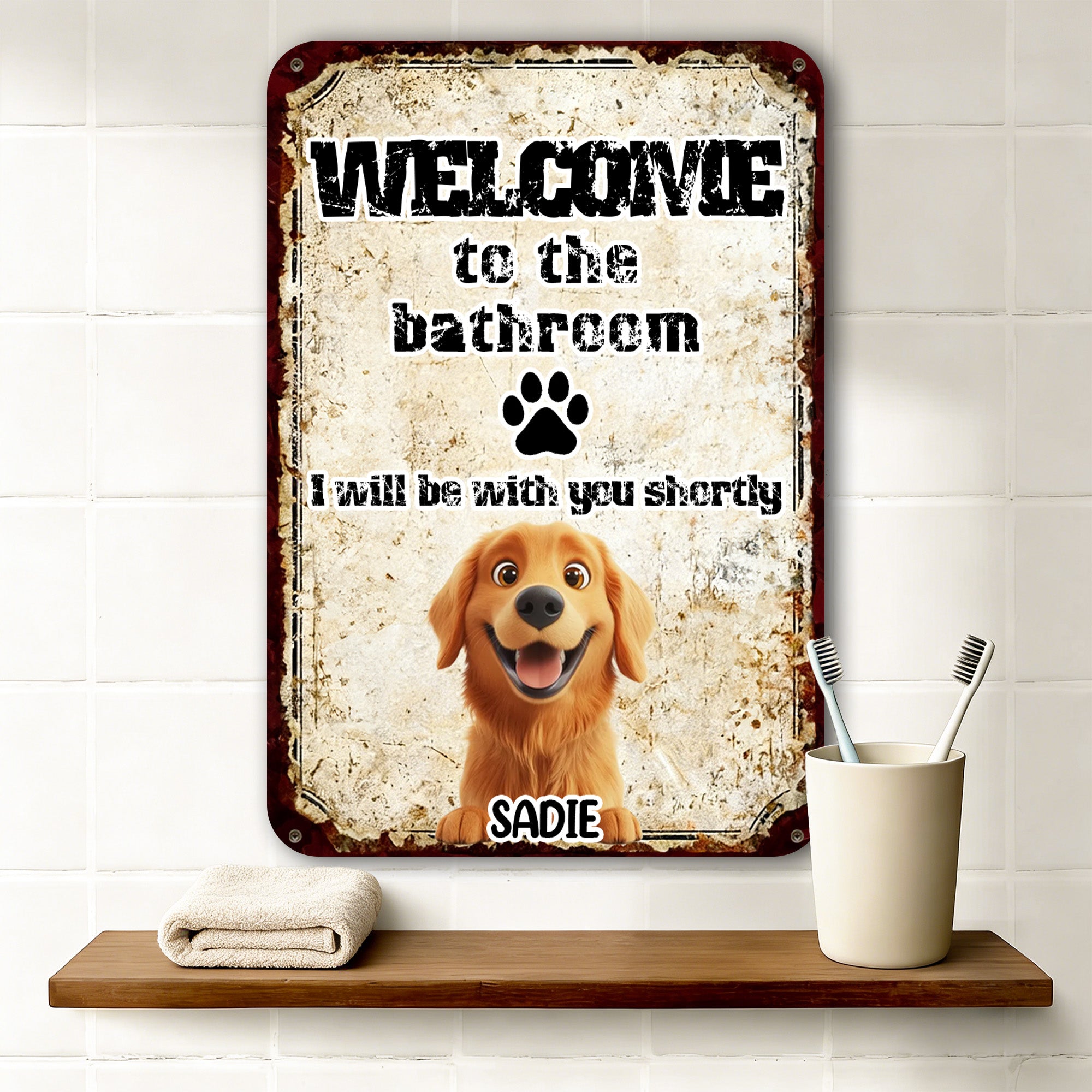 Personalizado Lindo 3D Pintura de hojalata de dibujos animados con el nombre de baño de uso diario regalo de cumpleaños para los amantes del gato perro mascota
