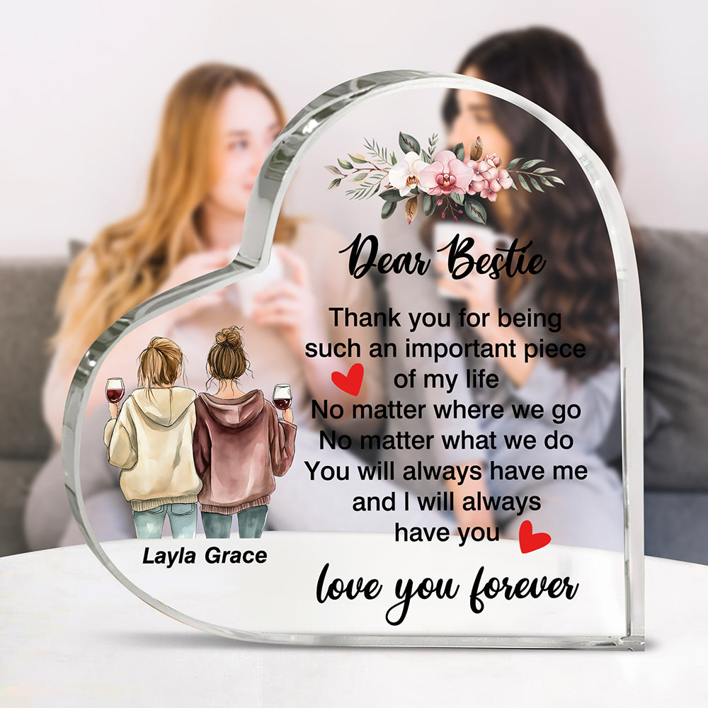 Placa acrílica personalizada en forma de corazón con nombre y texto Decoración de escritorio Regalo de cumpleaños para hermana amiga