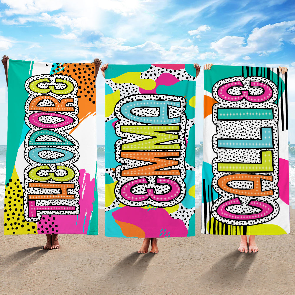 Toalla de playa de microfibra de secado rápido con el nombre de un dálmata de colores Personalizada Fiesta en la playa Regalo de cumpleaños esencial para mujeres Niñas Niños