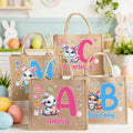 Conejito de Pascua de dibujos animados personalizado Bolsa de yute grande con nombre e inicial Regalo de Pascua para niños Familia Amigos