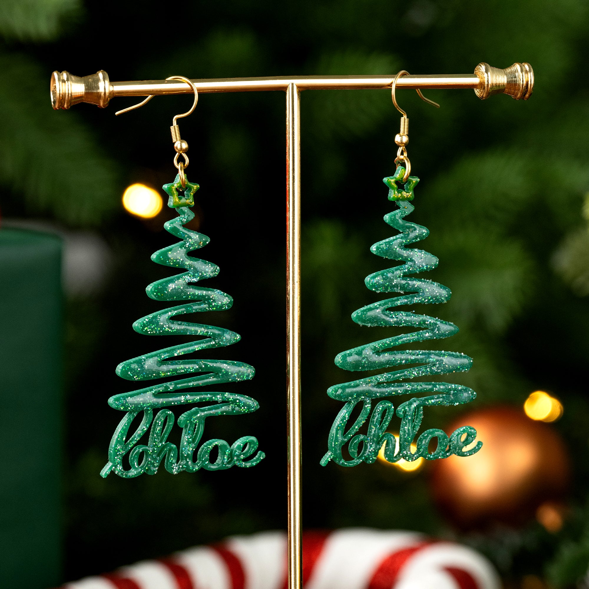 Árbol de Navidad personalizado Glitter Pendientes colgantes de acrílico Regalo de Navidad para Amigos Mujeres