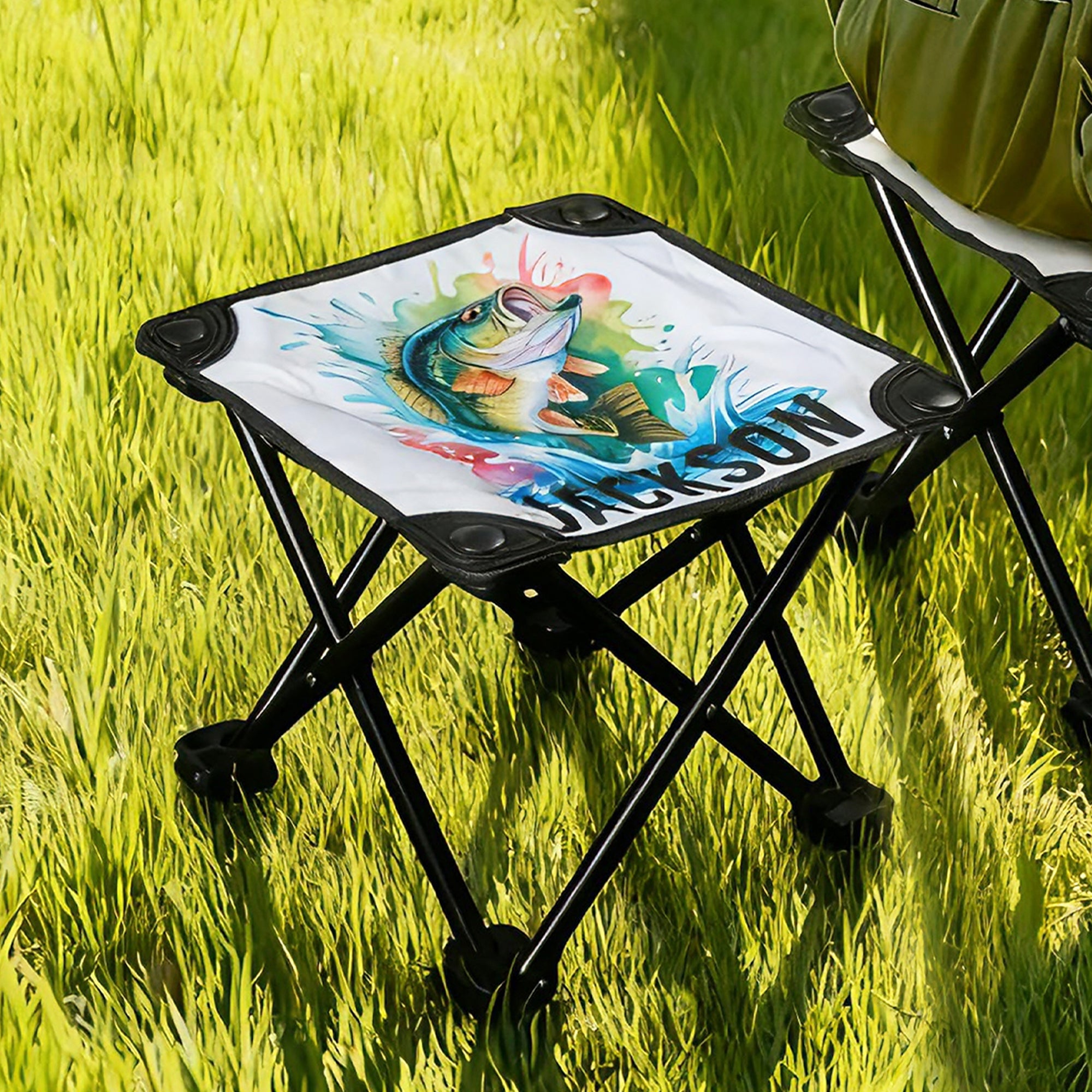 Taburete de pesca plegable personalizado de dibujos animados con nombre Actividades al aire libre Regalo de camping para entusiastas de la pesca