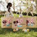 Bolsa de yute de gran capacidad con inicial y nombre personalizada de dibujos animados para niña negra Regalo de Pascua de uso diario para niña negra