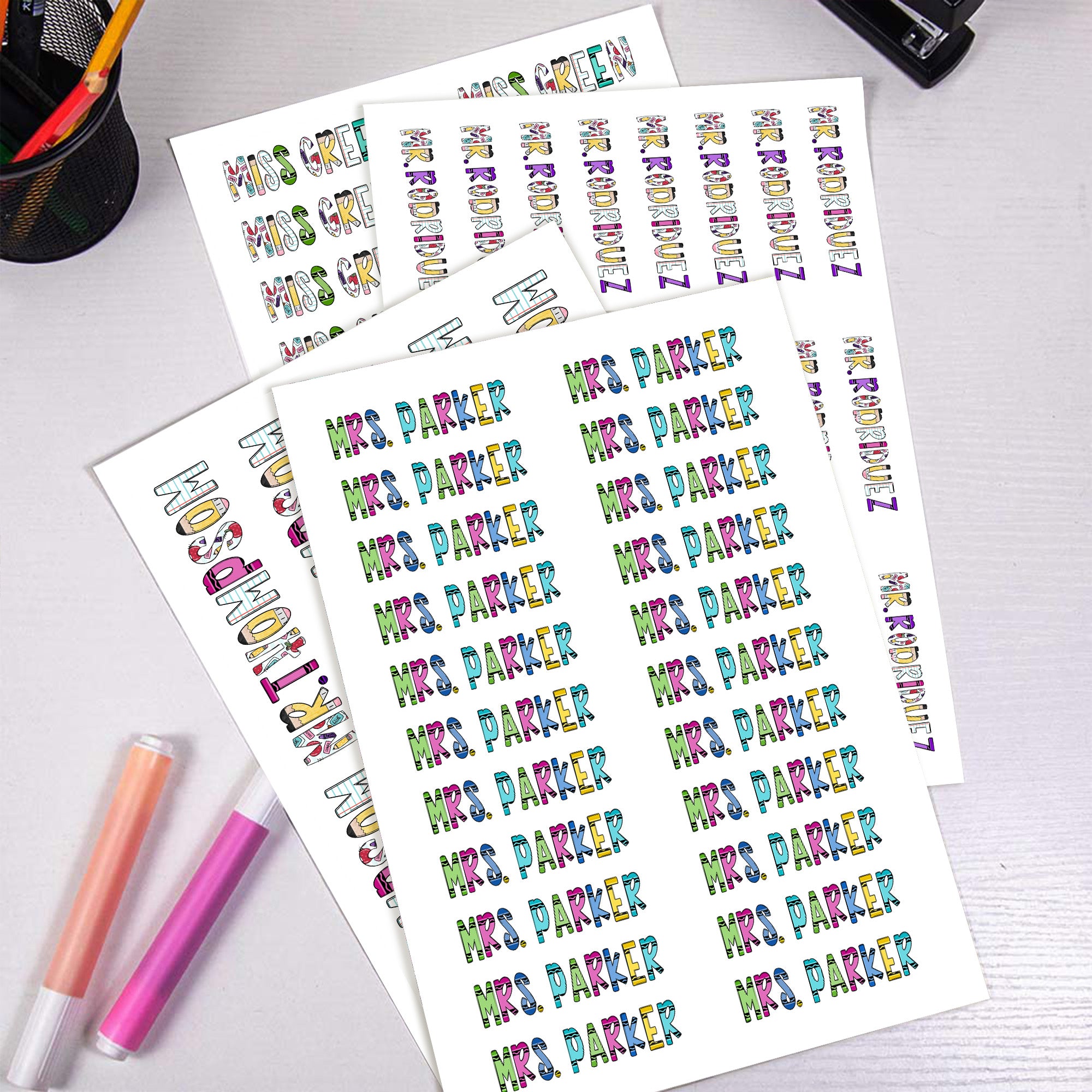 Crayón impermeable personalizado Pegatinas de colores con texto Material escolar Vuelta al cole Cumpleaños Día del profesor Regalo para profesor