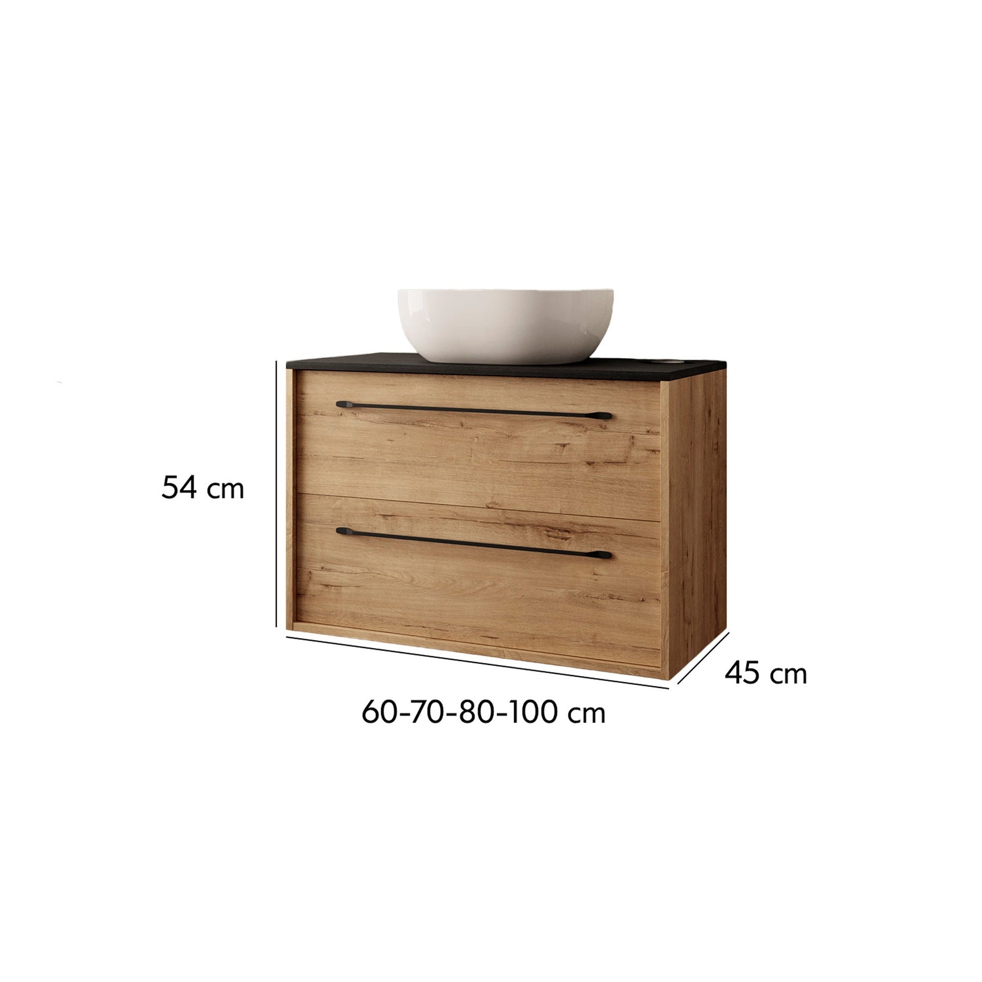 BATHME LENNOX Mueble de Baño con Lavabo y Encimera Roble Ostippo Ebony