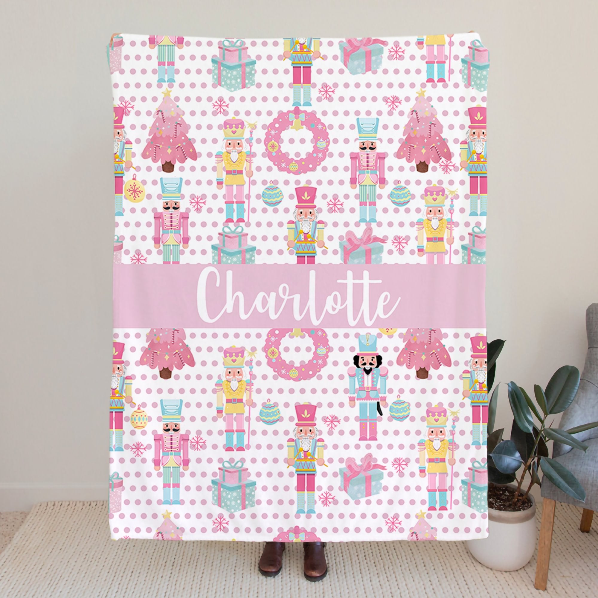 Personalizado lindo Cascanueces de Navidad Suave manta con nombre Decoración del hogar Cumpleaños Regalo de Navidad para Kid Girl