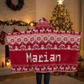 Manta con capucha personalizada estilo Fair Isle Muñeco de nieve Reno Papá Noel Suave con nombre Decoración del hogar Regalo de Navidad para niños Familia
