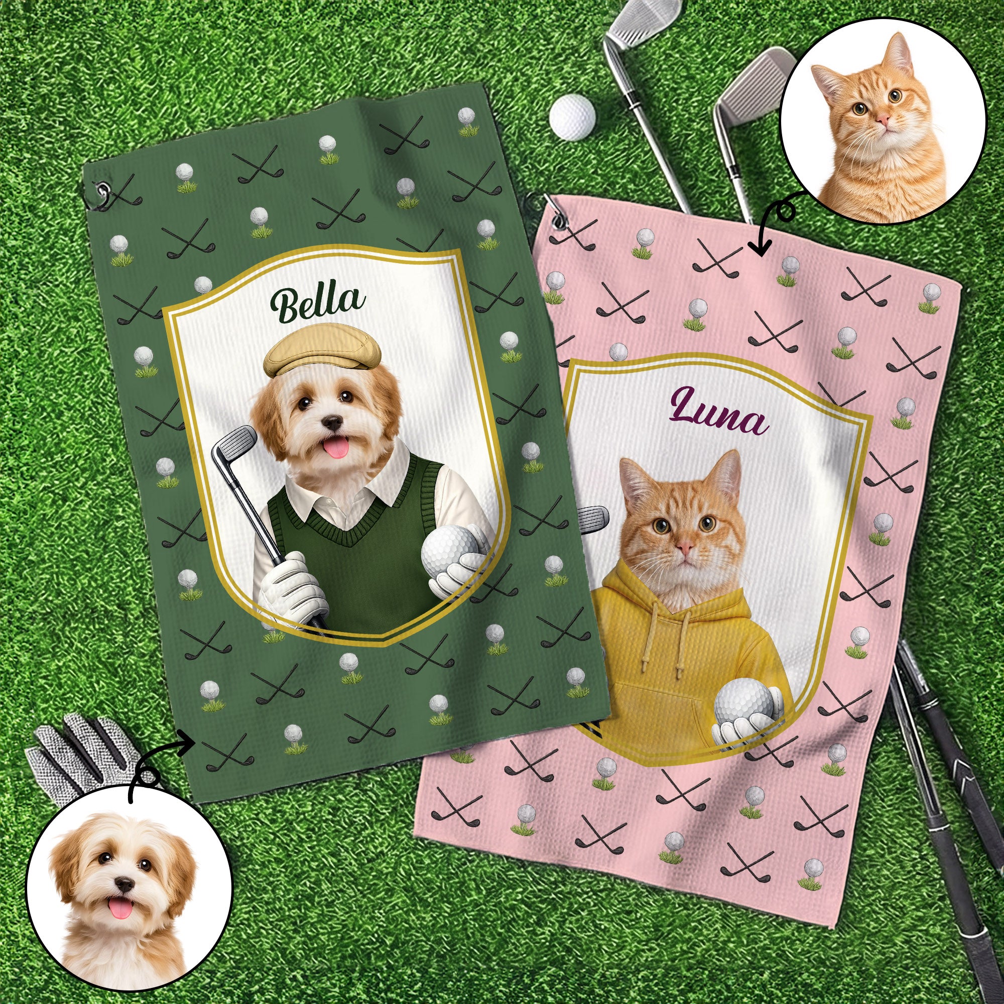 Toalla de golf personalizada con nombre y clip para colgar Regalo de cumpleaños para jugadores de golf amantes de las mascotas