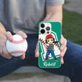 Funda personalizada para iPhone con nombre e inicial de personaje de dibujos animados de deportes de pelota multicolor Regalo de aniversario para amantes de los deportes de pelota
