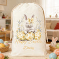 Conejito de Pascua floral personalizado Bolsa de regalo de lona con nombre Huevo de Pascua Hunt Fiesta Regalo para niños
