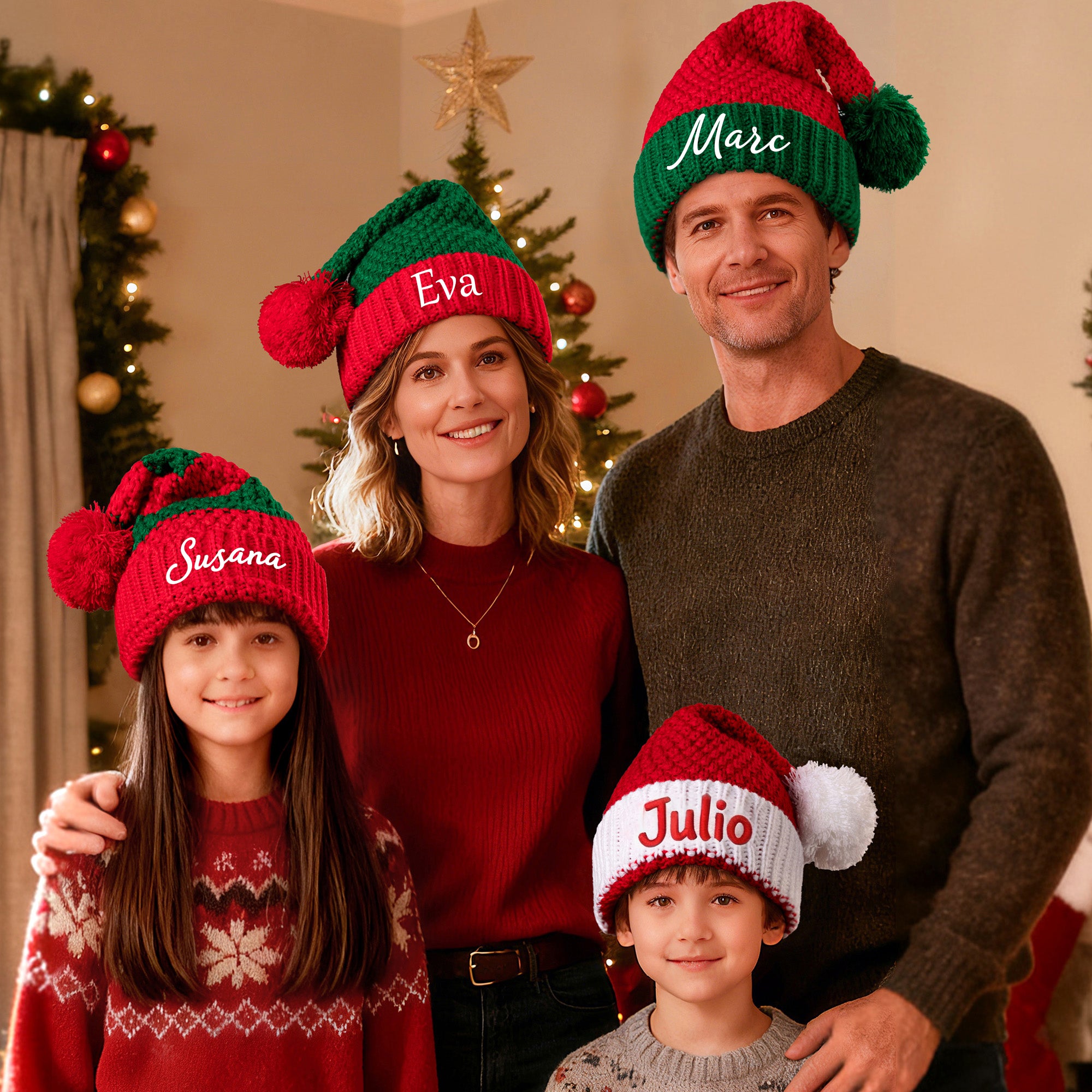 Gorro de Navidad personalizado de hilo y suave en varios estilos con nombre bordado regalo de Navidad para familia