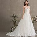 Bridal Wedding Dress White Sleeveless Long V-Neck Ball-Gown Princess